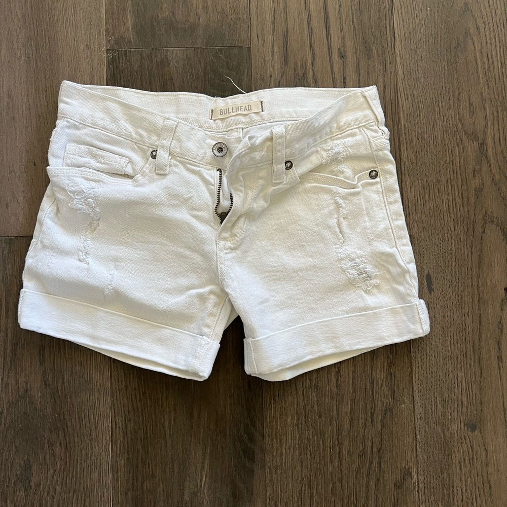 Bullhead White Distressed Jean Shorts